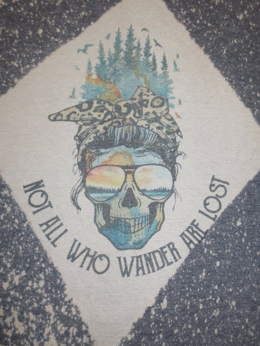 NOT ALL WHO WANDER ARE LOST womens T-SHIRT gray TEE shirt SKULL SIZE S/M
